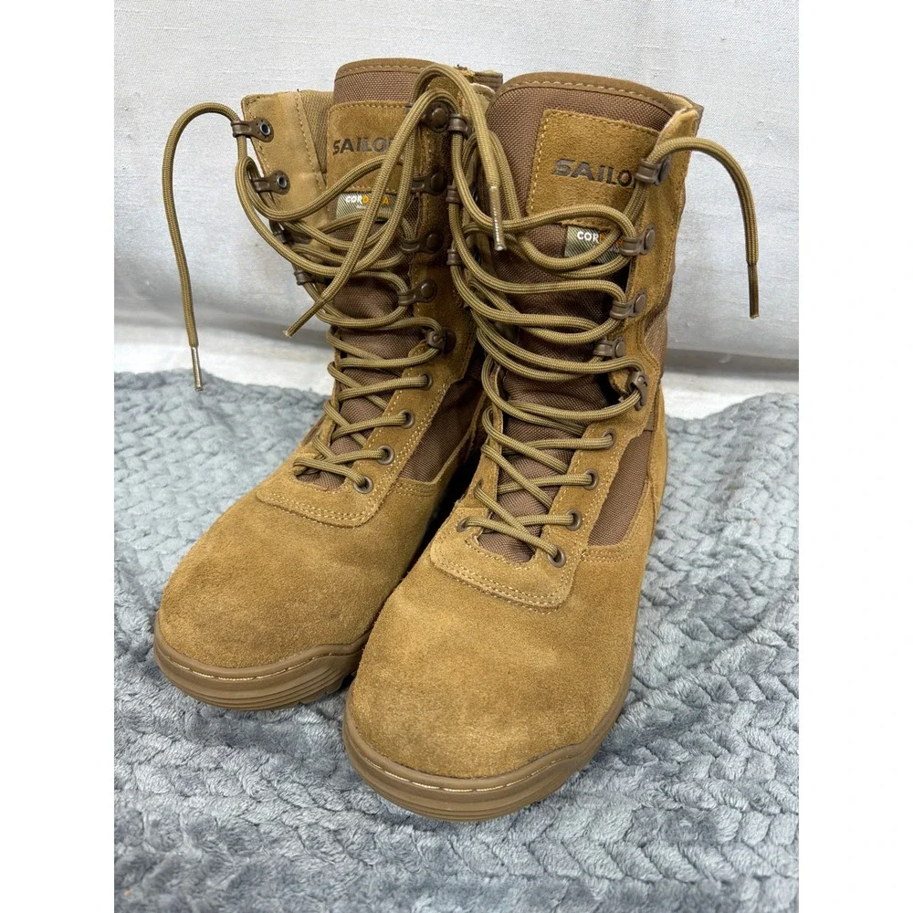 Sailofo Mens Coyote Brown Suede Cordura Tactical Combat Boots Size 7.5 US